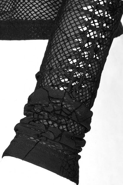 Ebony Long-Sleeve Spider Web Sheer Punk Tee