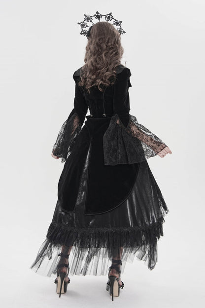 Ebony Flared-Sleeve Embroidered Lace Fitted Zip Gothic Batwing Jacket