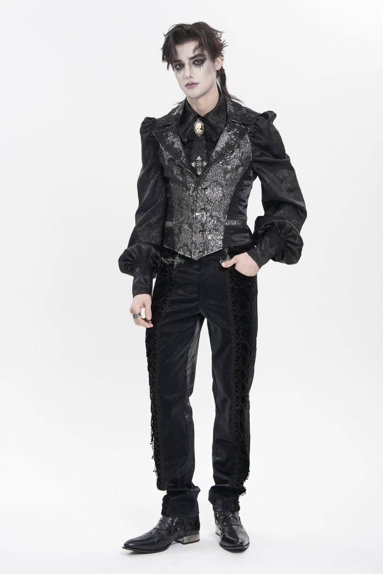 Embroidered Lace-Up Spliced Gothic Trousers for Men