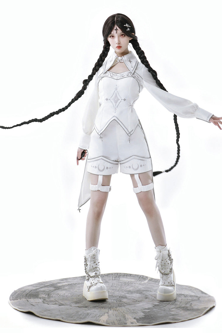 Ivory Futuristic Mechanical Print Ouji Lolita Shorts