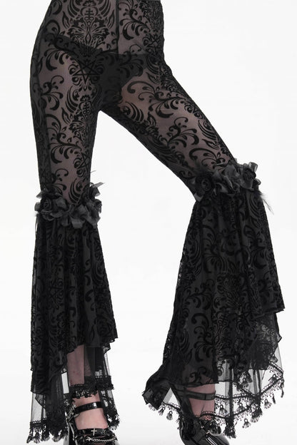 Tasseled Sheer Mesh Lace Embroidered Gothic Pants for Women
