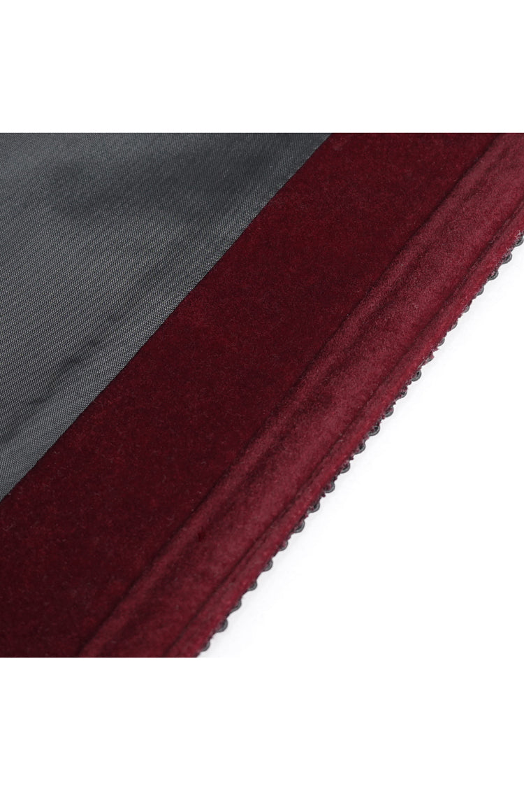 Crimson High-Neck Slim-Fit Gothic Coat with Embroidered Long Sleeves