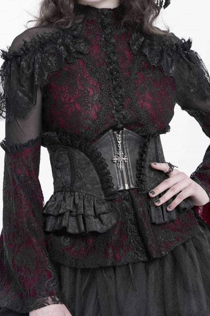 Slim Zippered Gothic Palace Corset with Lace-Up Front
