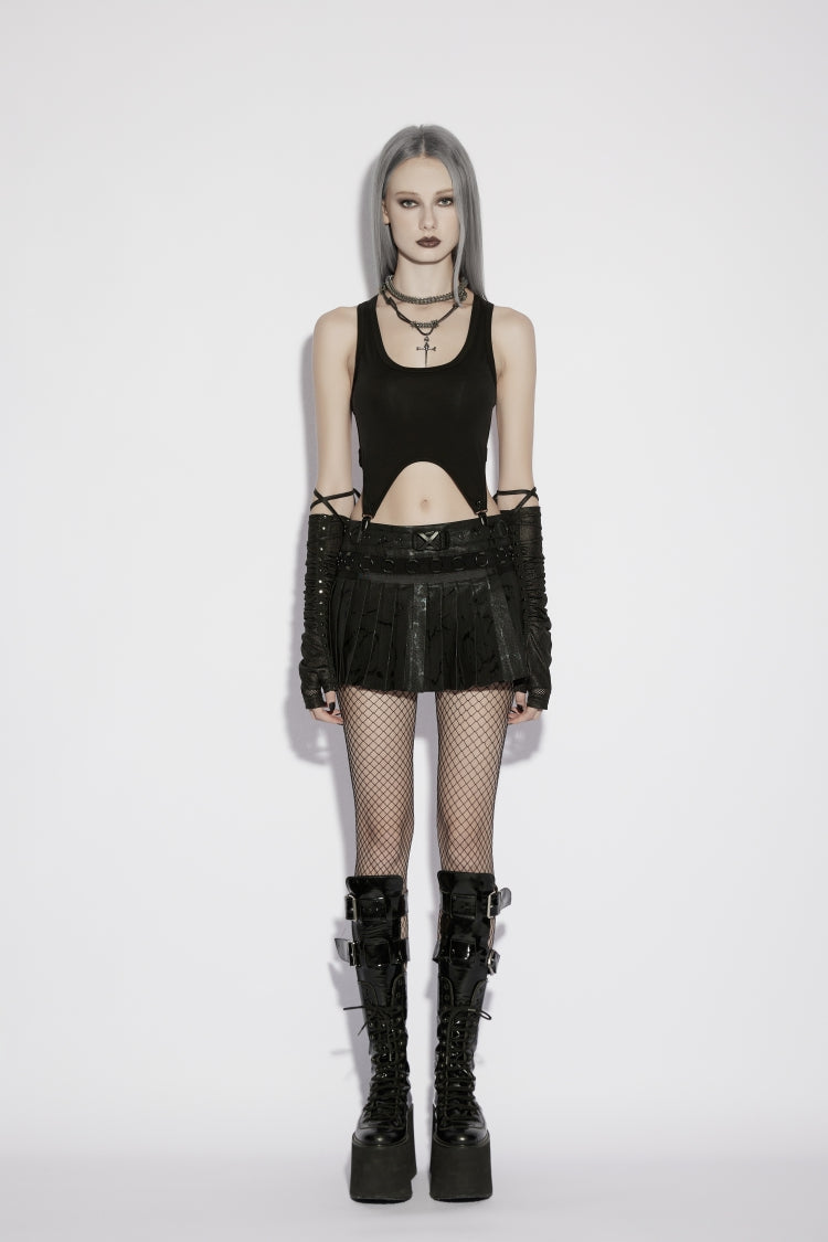 College-Style Pleated Punk Skirt with Cool Print