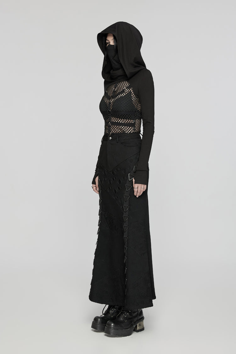Ebony Long-Sleeve Hooded Sheer Punk Tee