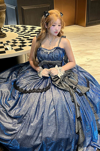 Galaxy of Fallen Tears Glitter Ruffle Asymmetric Sweet JSK