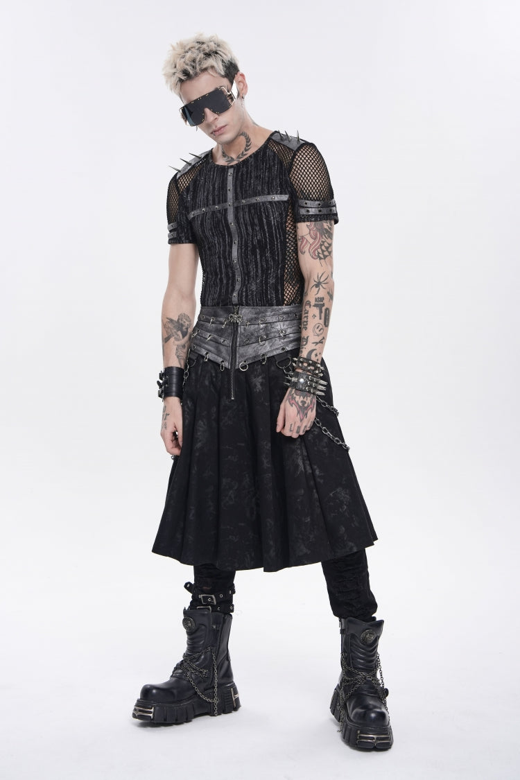 Chain-Decorated Lace-Up Pleated Punk Skirt for Men