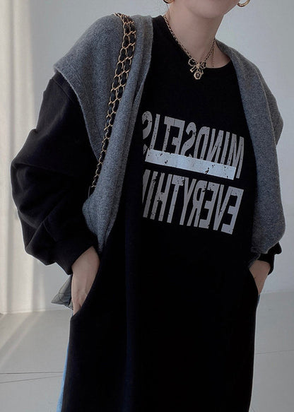 Patchwork Long Dresses Denim Oversized Natural Spring Black