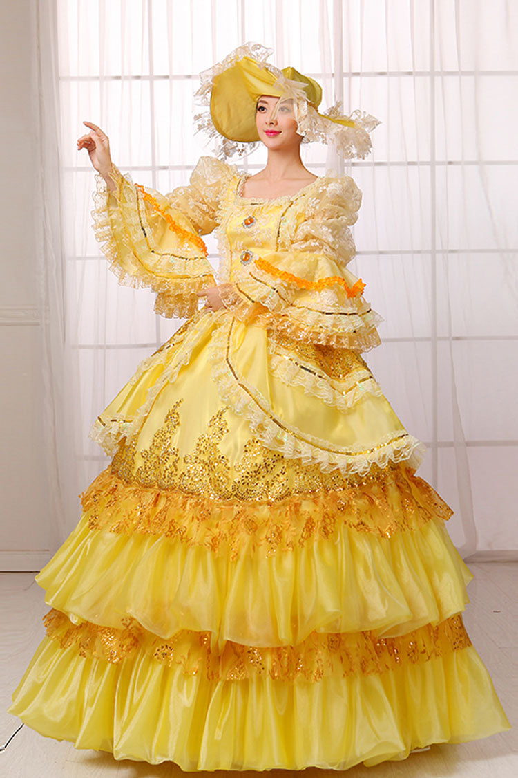 Princess Sleeve High Waist Lace Gem Button Victorian Prom Gown