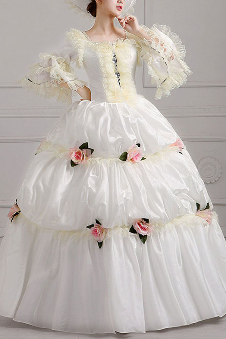 Ivory Court-Style High-Waist Floral Victorian Lolita Prom Gown