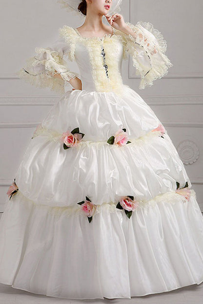 Ivory Court-Style High-Waist Floral Victorian Lolita Prom Gown