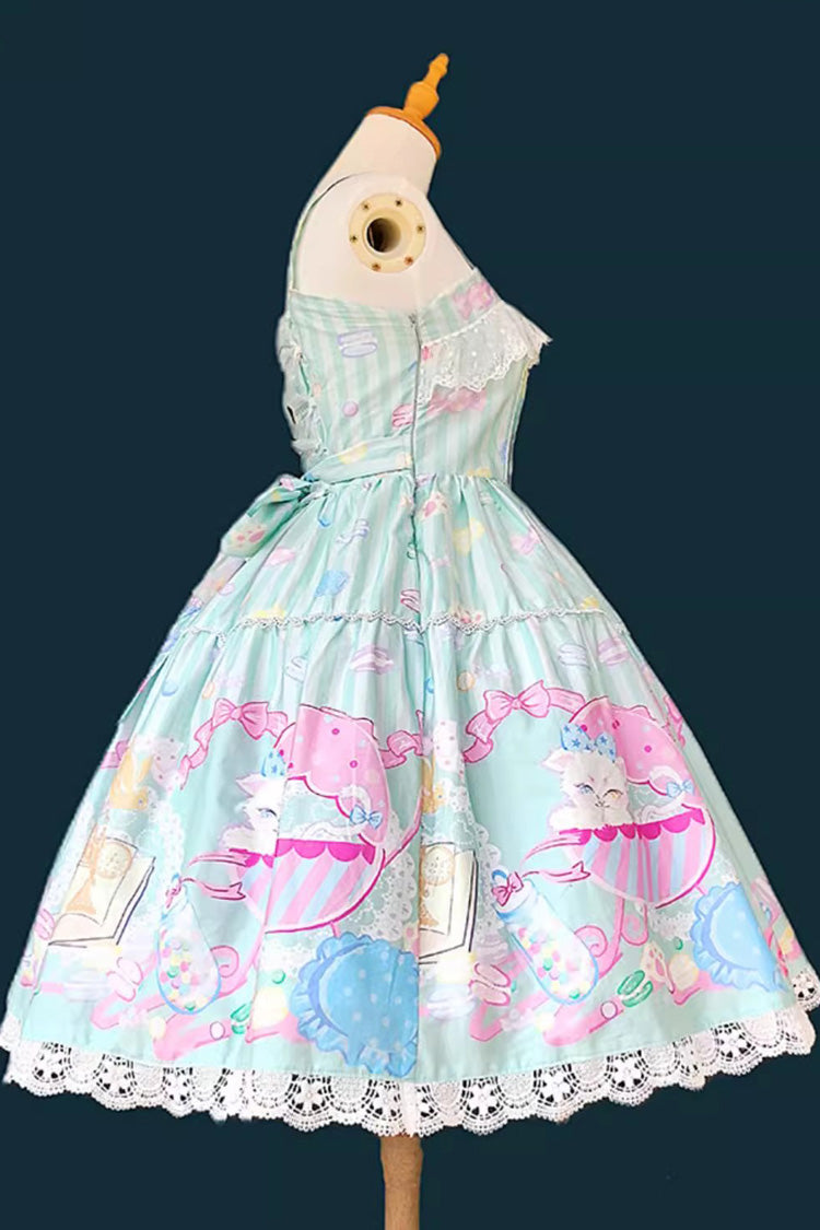 Emerald Macaron Dolly Sleeveless Bowknot Printed Sweet JSK