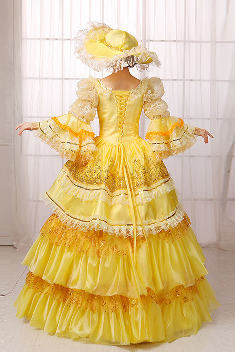Princess Sleeve High Waist Lace Gem Button Victorian Prom Gown