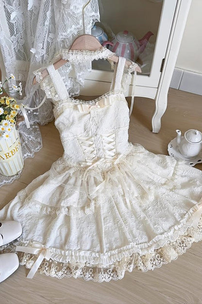 Emerald Leiffu Sleeveless Ruffle Bow Lace-Up Ballet JSK Dress