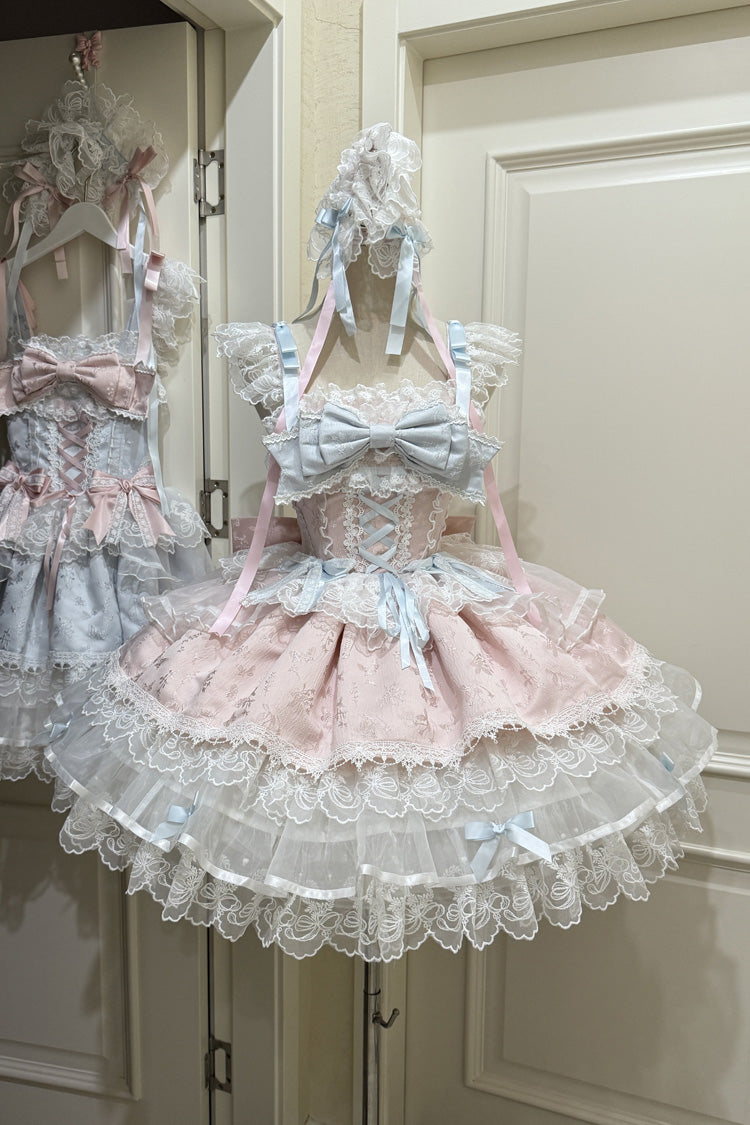 Blush Sleeveless Bow Lace Ballet JSK with Ruffles