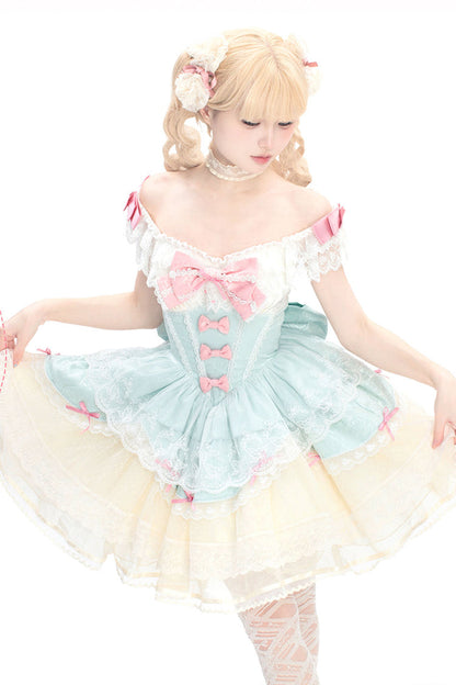 Sleeveless Ruffle Bowknot Lace Sweet Elegant Ballet Lolita JSK Dress in Mint Green Parfait Romance