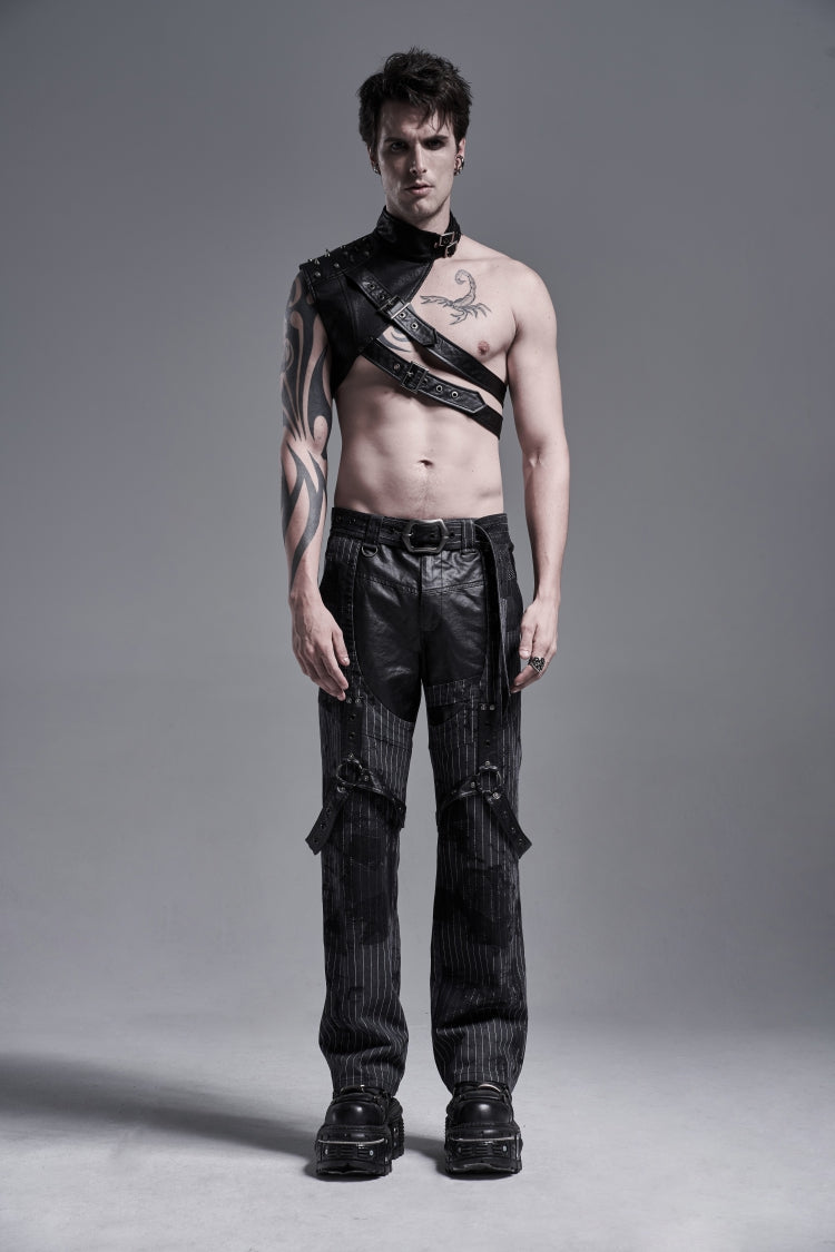 Men's Black Gothic Shoulder Harness, Asymmetric with Studs and Chains