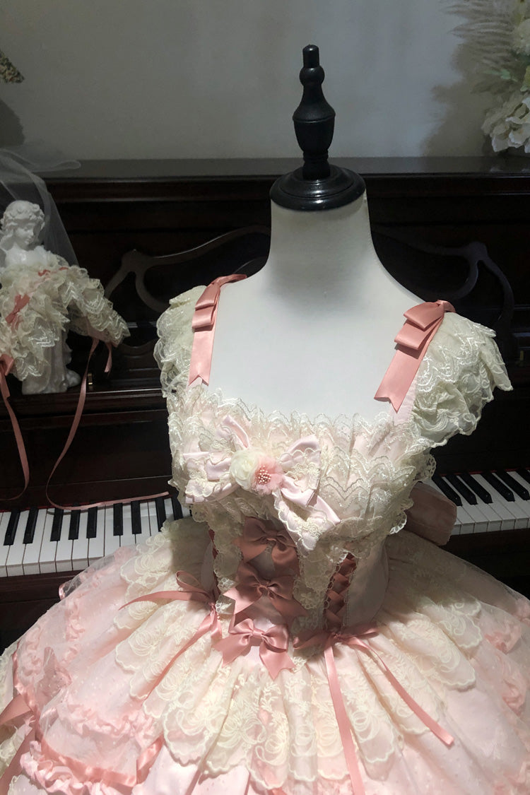 Blush Jacquard Ruffled Lace Princess JSK with Bow