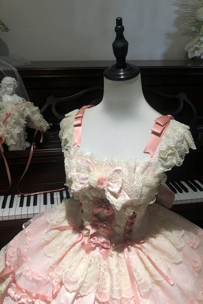 Blush Jacquard Ruffled Lace Princess JSK with Bow