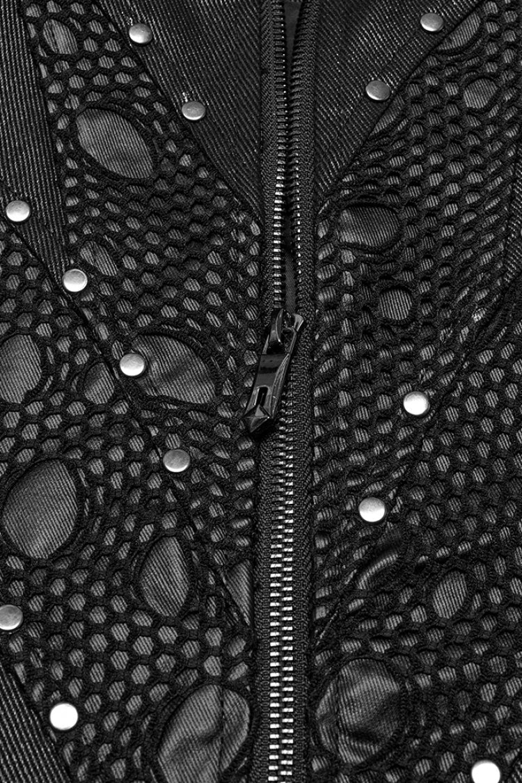 Gothic Men's Mesh Vest, Black with Stitched Mandarin Collar