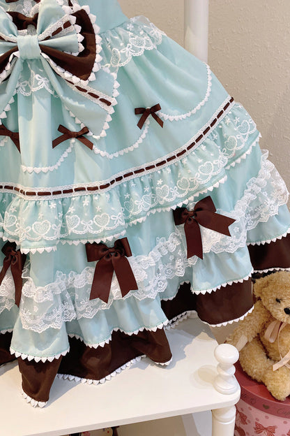 Mint Chocolate Fondant Cake Sleeveless Ruffled Bow Lace Lolita JSK