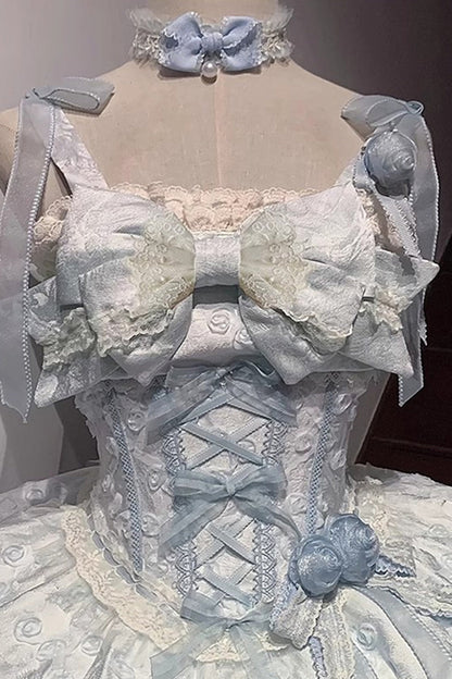 Floral Overture Double Ruffle Embroidery Bow Lace Sweet JSK