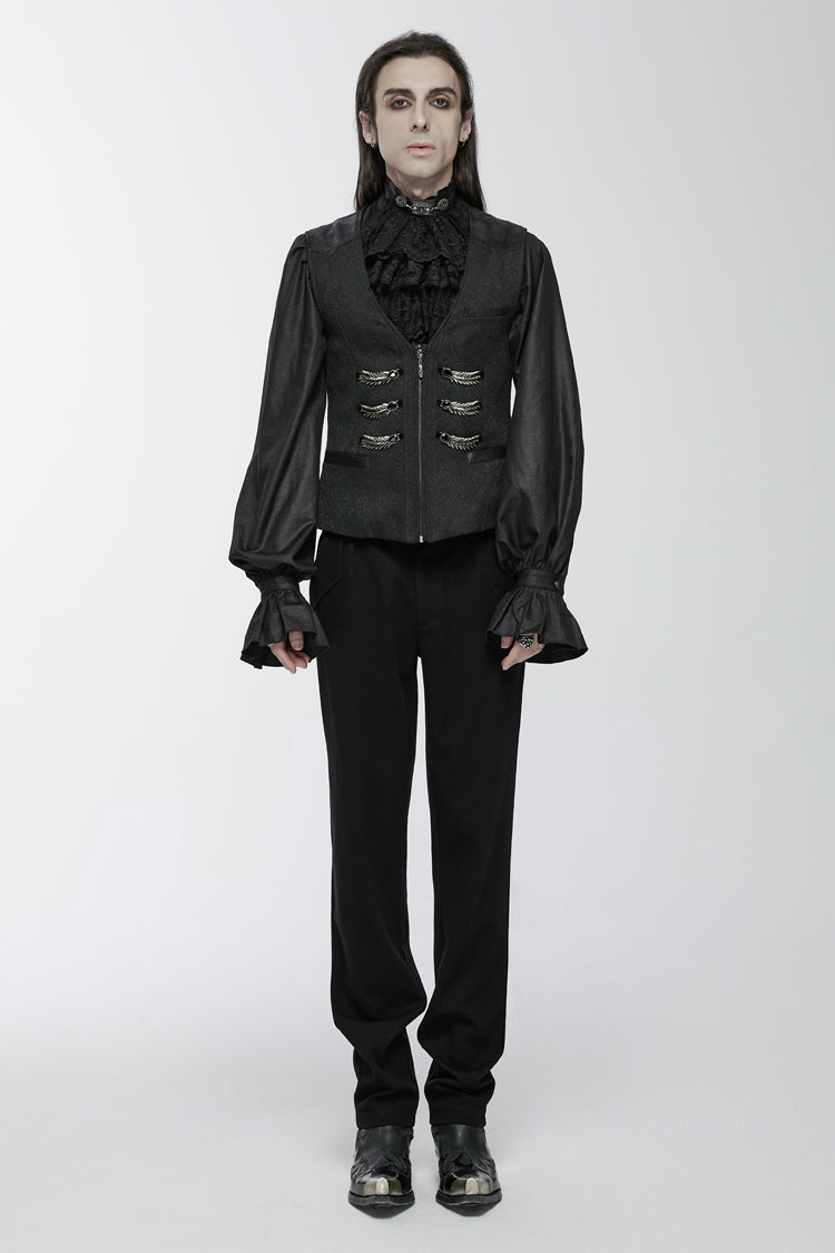 Charcoal Buckle Loop Zip Gothic Vest for Men