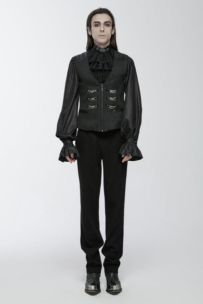 Charcoal Buckle Loop Zip Gothic Vest for Men