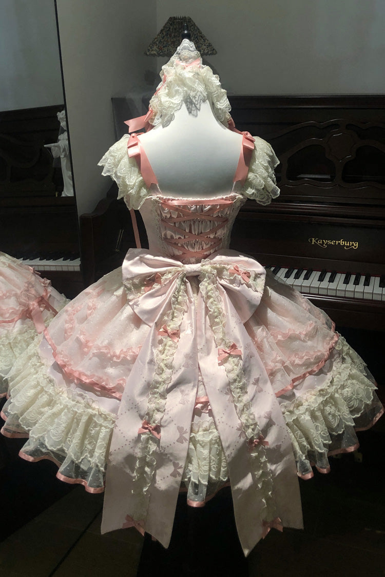 Blush Jacquard Ruffled Lace Princess JSK with Bow