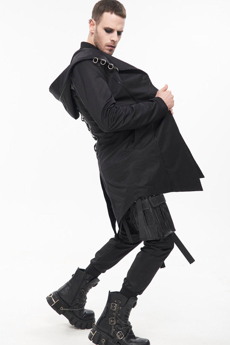 Windproof Hooded Casual Coat with Back Strap Detailing