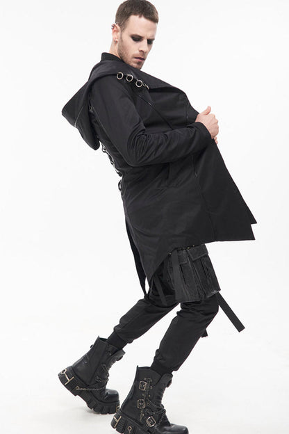 Windproof Hooded Casual Coat with Back Strap Detailing