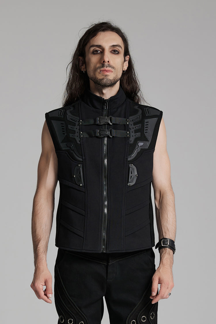 Midnight Zip Punk Vest with Buckle Accents