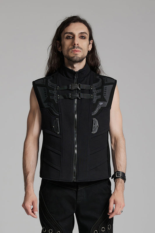 Midnight Zip Punk Vest with Buckle Accents