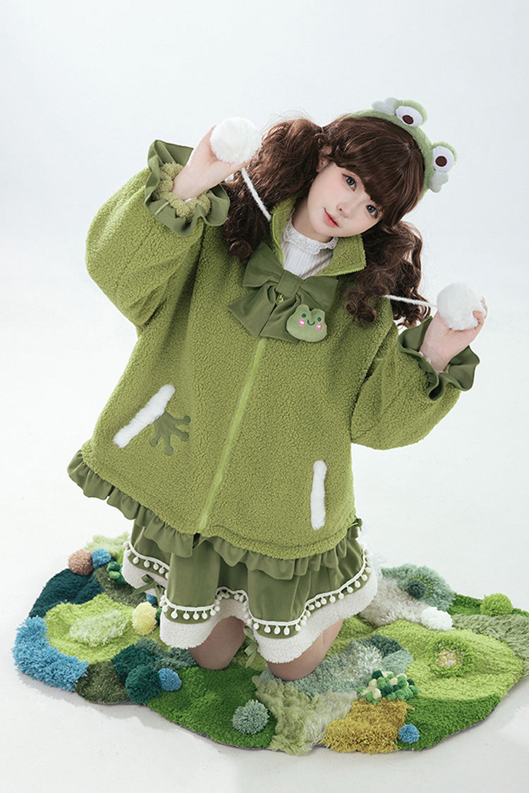 Emerald Long Sleeve Hooded Bow Sweet Lolita Coat