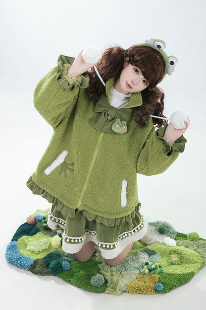 Emerald Long Sleeve Hooded Bow Sweet Lolita Coat