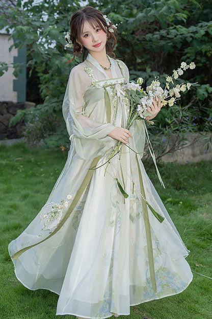 Emerald Jade Grapes High-Waist Embroidered Hanfu Dress Set
