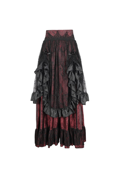 Crimson & Obsidian Ruffle Lace Drawstring Gothic Skirt