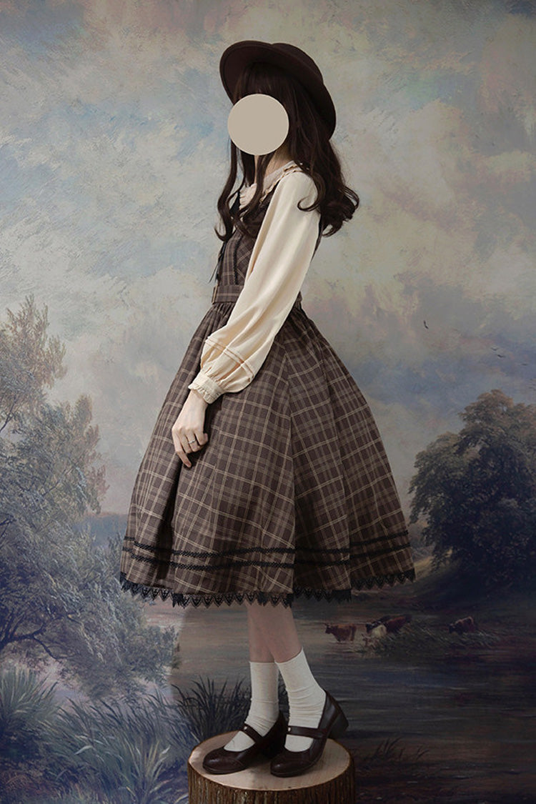 Poem of Greina High Waisted V Collar Lolita JSK Dress - Elegant Print