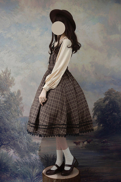 Poem of Greina High Waisted V Collar Lolita JSK Dress - Elegant Print