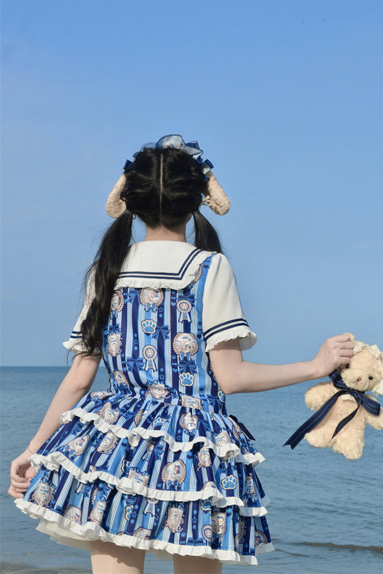 Glory of the Dog Navy Collar Low Waist Printed Ruffle Dress