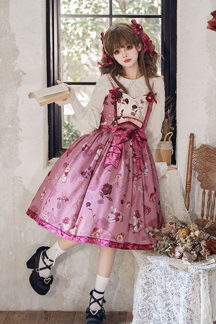 Crimson Sleeveless Sweet Lolita JSK with Rabbit and Sunflower Print