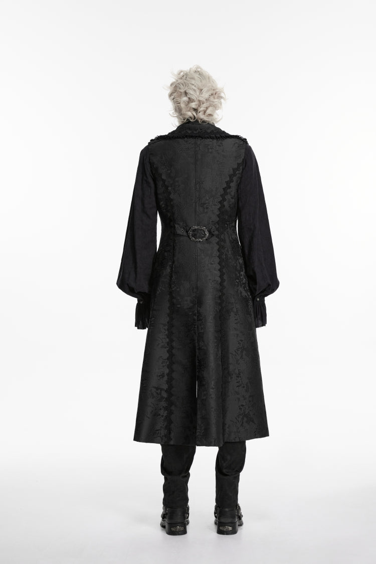 Gothic Long Vest for Men with Black Jacquard and Chain Decoration