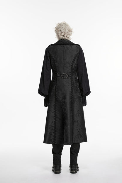Gothic Long Vest for Men with Black Jacquard and Chain Decoration