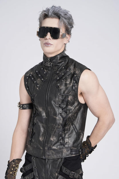 Black Gothic Vest for Men, Strappy with Stitching and Zip