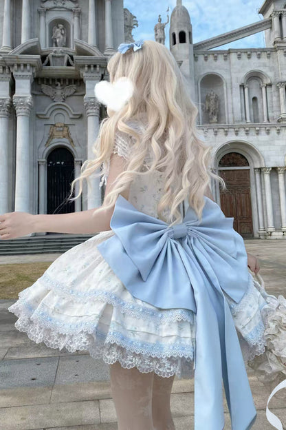 First Love Rose Print Ruffle Bow Lace Sweet Lolita JSK Set