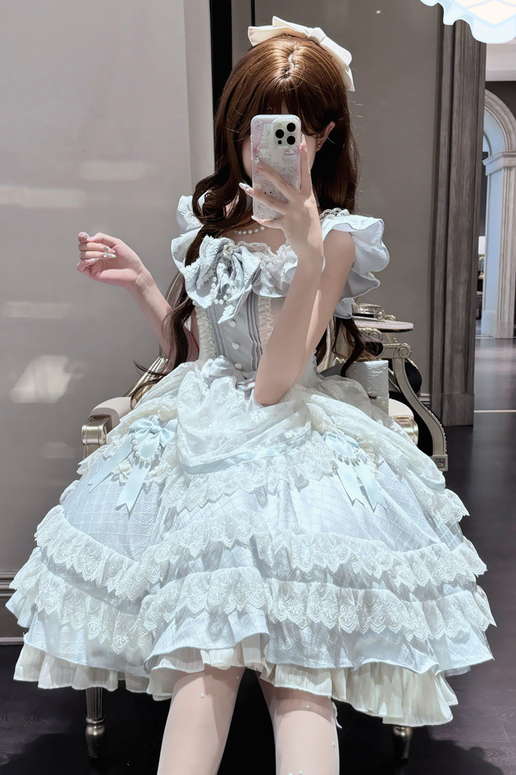 Azure Fairy Tale Advent Multi-Layered Ruffle Bow Lace Sweet Princess Gorgeous Lolita Tiered Gown