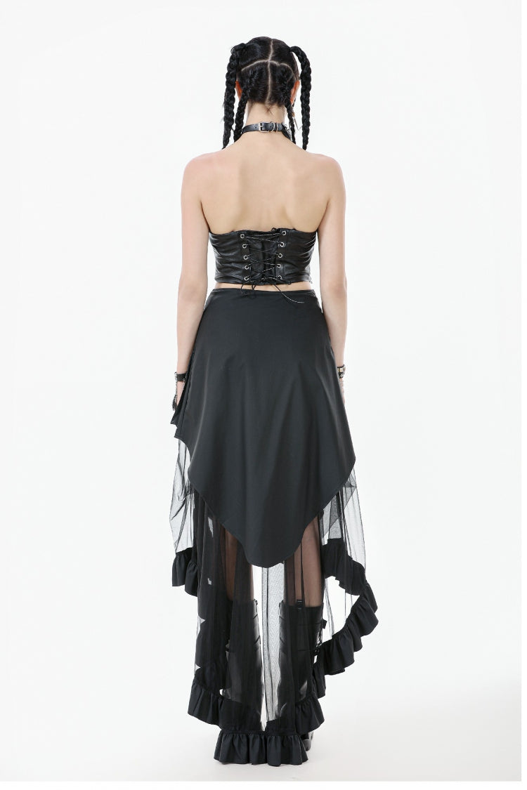 Women's Punk Skirt with Eyelet Straps, Ruffled Sheer Mesh and High-Low Layers