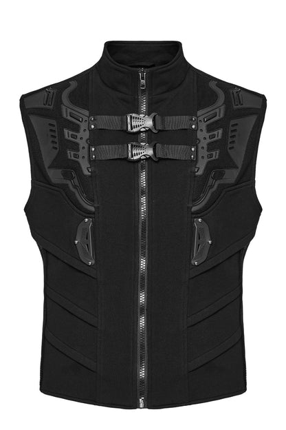 Midnight Zip Punk Vest with Buckle Accents