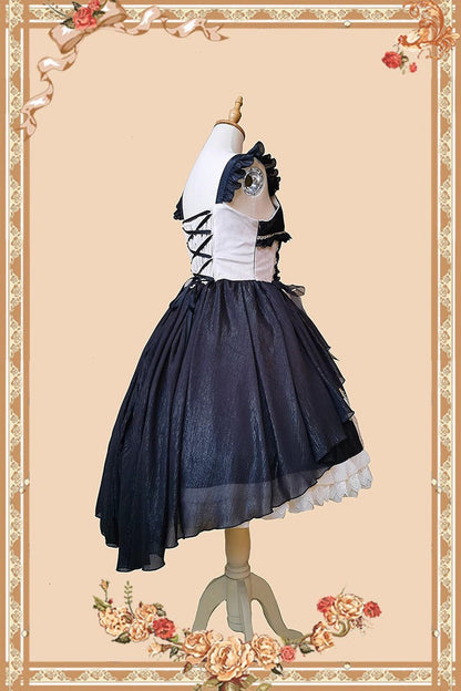 Gothic Lolita Dress with Cross Embroidery, Ruffle and Eternal Life Song Print