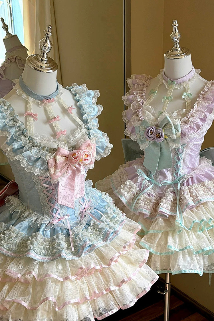Flower Language of Eros Halter Ruffle Rose Lace-Up Ballet JSK